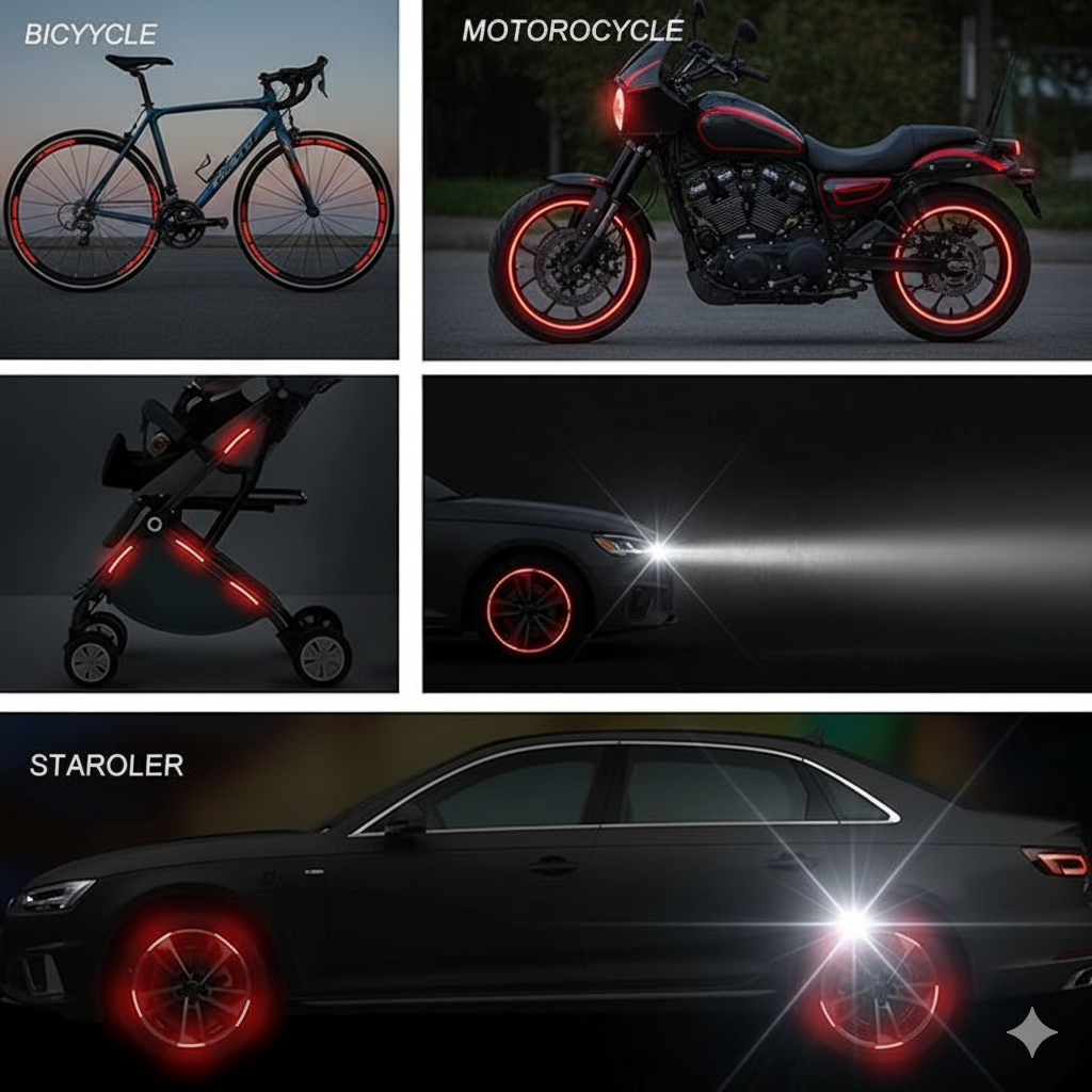 Reflective Rim Strips for Cars & Bikes: Boost Night Safety with a Red Flash of Style