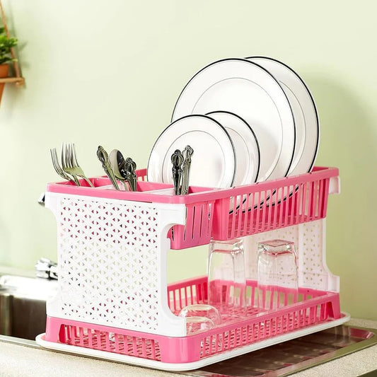 Space-Saving 2-Tier Dish Drying Rack – Stylish Kitchen Organizer with Cutlery & Cup Holders