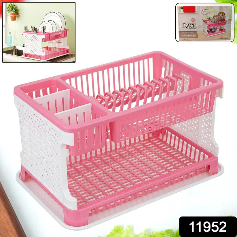 Space-Saving 2-Tier Dish Drying Rack – Stylish Kitchen Organizer with Cutlery & Cup Holders
